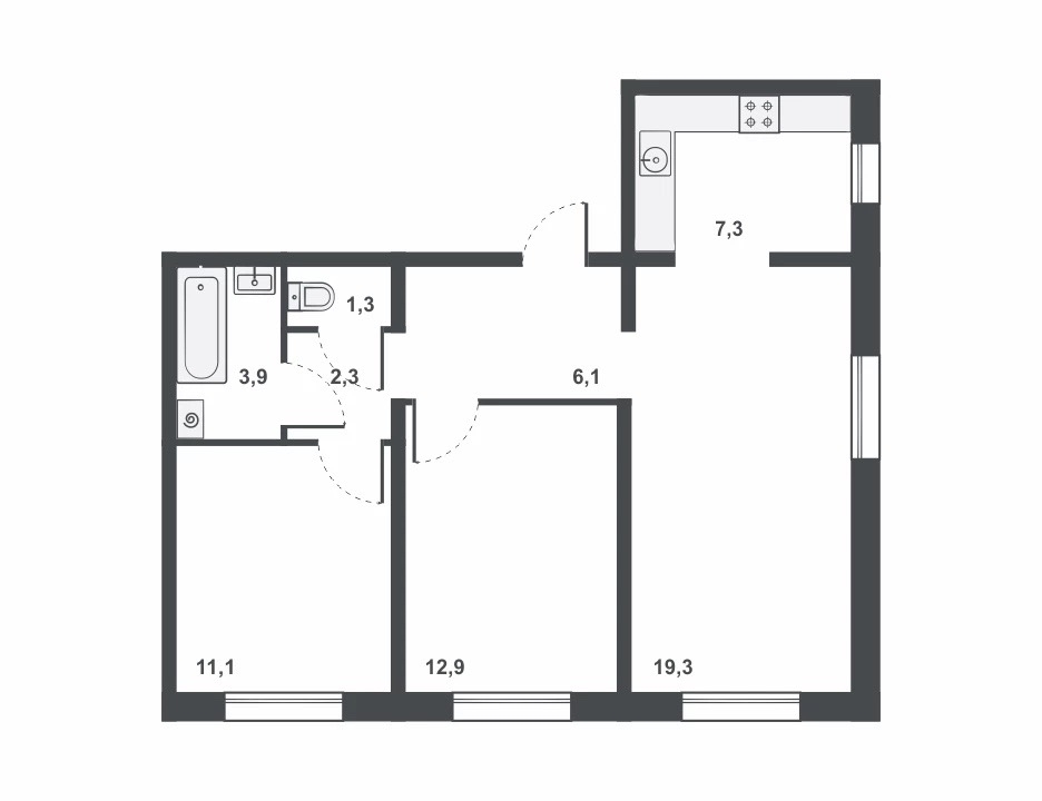 планировка квартиры 64 м2